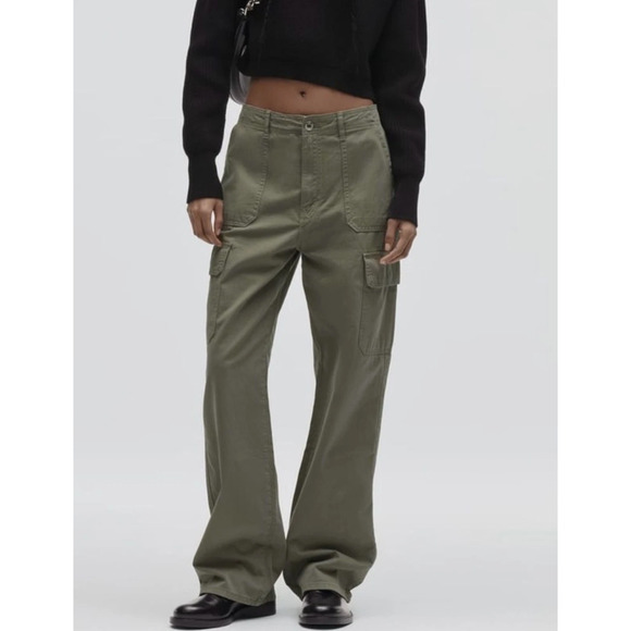 Zara Pants - Zara Womens Cargo Pants 4 Green Straight Leg Pockets Y2K Gorpcore Streetwear